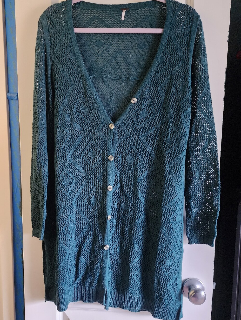 Free People Knit Dark Teal Cardigan Size M